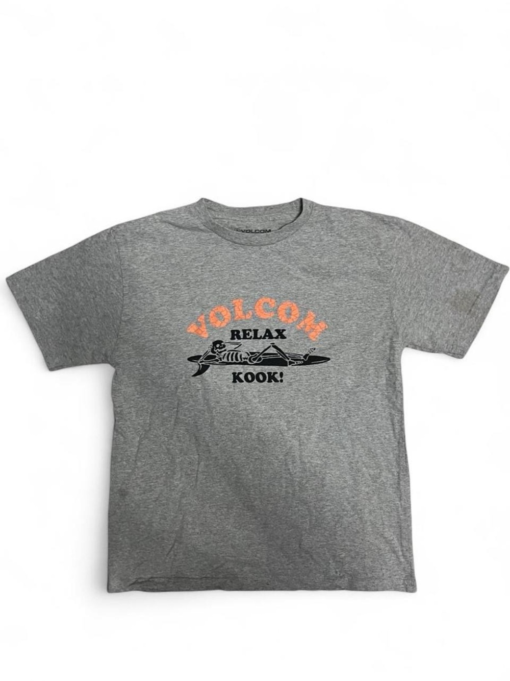 Volcom Grey Tee with Orange Logo and Black Graphic
